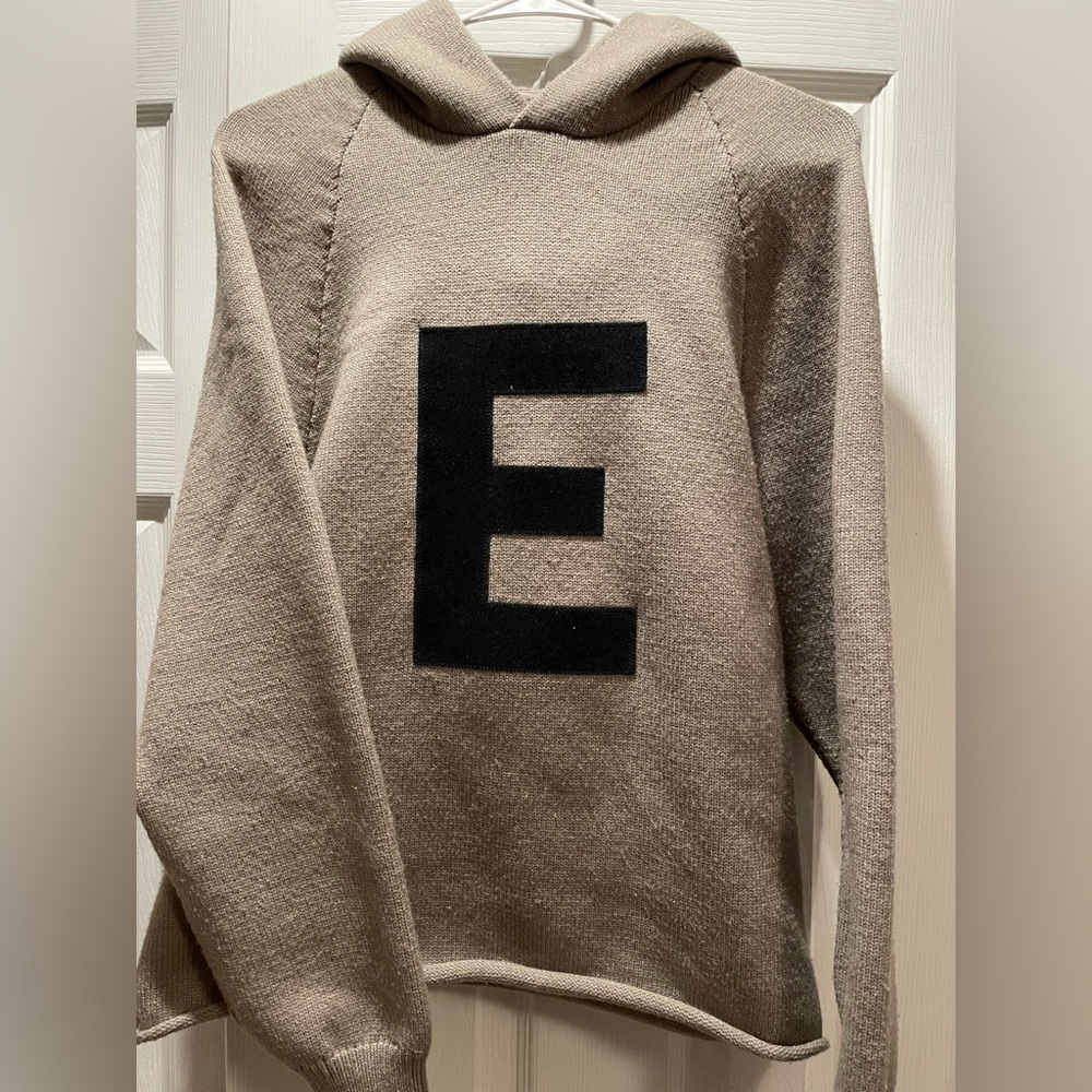 Essentials Tan Crewneck Sweater with Black Lettering